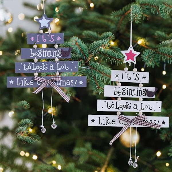 Juldekorationer, 2 st julträdsprydnader i trä, ZQKLA