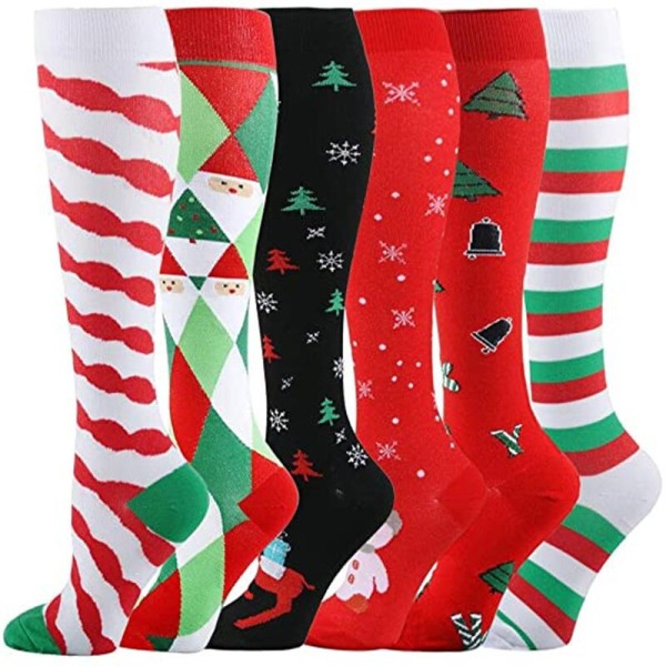 6 par julelår høje sokker stribet over knæstrømpe, ZQKLA