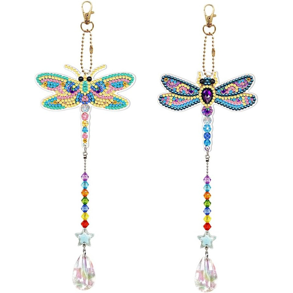 2 Styk Diamantmaleri Nøglering, DIY Diamantmaleri Nøglering