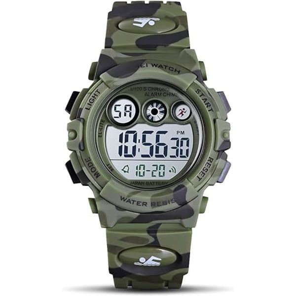 Klockor för barn Digital Sport Vattentät Pojkar Flickor Klocka Utomhus 12/24 H Alarm EL Bakgrundsbelysning Stoppur Militär Barn Armbandsur Åldrar 5-15