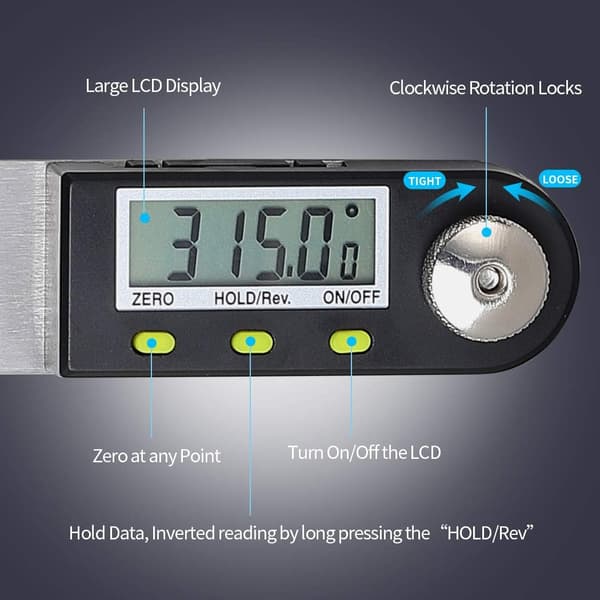 Digital Vinkelmåler 0-360° Digital Inclinometer Rustfritt Stål, ZQKLA