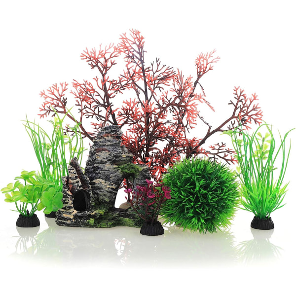 Aquarium akvarium hvide plastik planter og hule Rock dekorationer