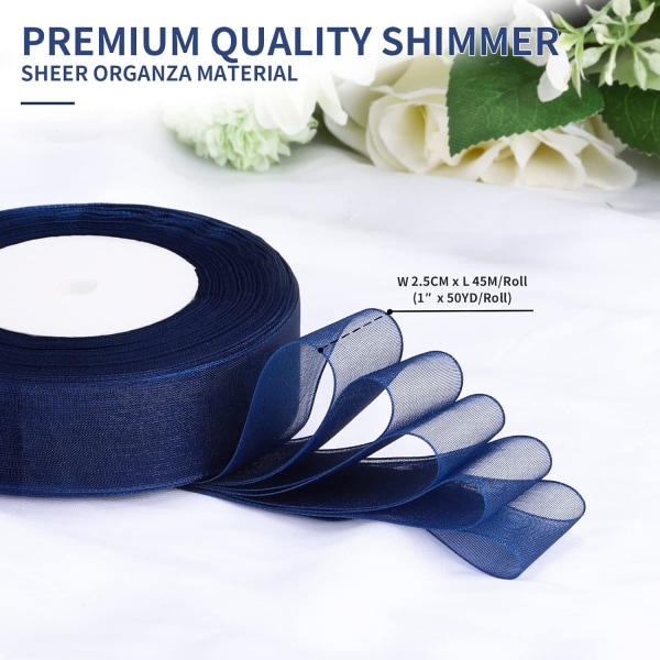 25mm x 45m/Rulle Shimmerande Transparent Organzaband, Chiffong Tygband