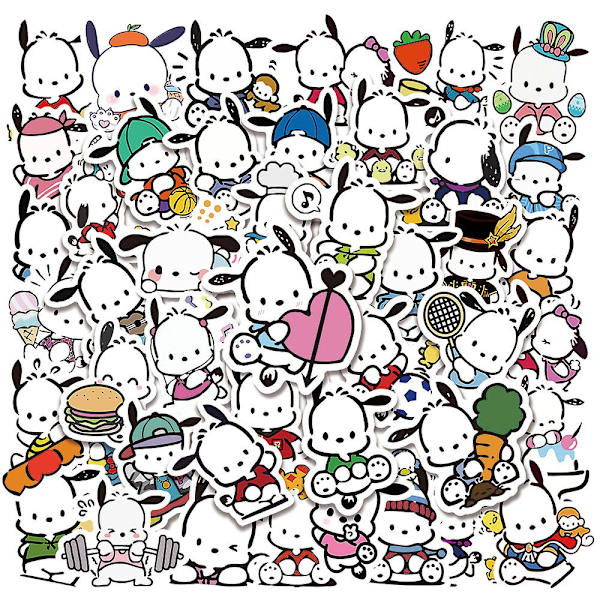 50 stk Søte Tegneserie Cinnamoroll Sanrio Klistremerker Vanntette Kawaii Klistremerker Dekaler for Laptop Vannflaske Reiseetui Telefon Skateboard, Pochacco
