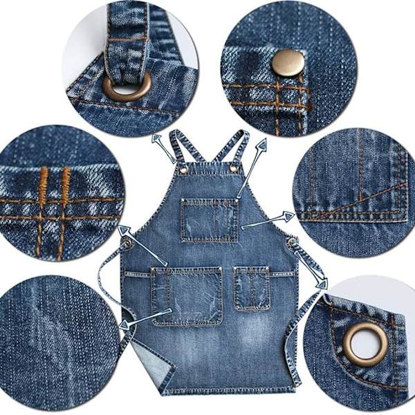 Unisex Sininen Denim-esiliina Parturille, Käsityöläiselle, Baristalle, BBQ:lle