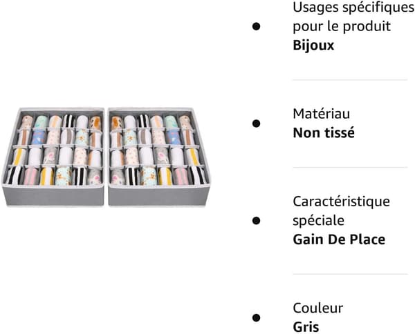 2-pack Grå Vikbar Lådavdelare i Non-Woven Material för Underkläder, ZQKLA