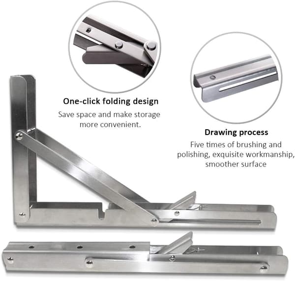 2 stk. Foldbare Hyldebeslag - Heavy Duty Metal Sammenklappelig Triang