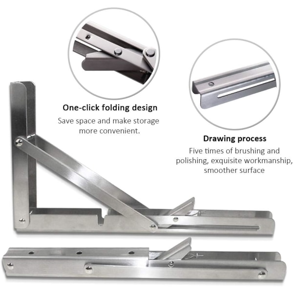 2 stk. Foldbare Hyllebraketter - Heavy Duty Metall Sammenleggbar Triang