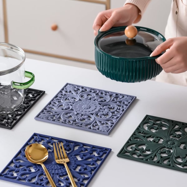 Fleksibel Silikon Trivet Måtte Sæt 3 (Sort) Silikon Trivetter f,ZQKLA