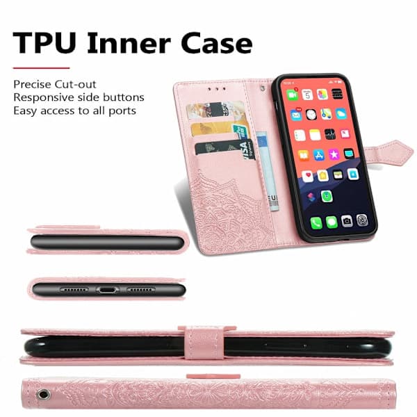 iPhone 13 - Mandala Lær Etui - Rosegull,su