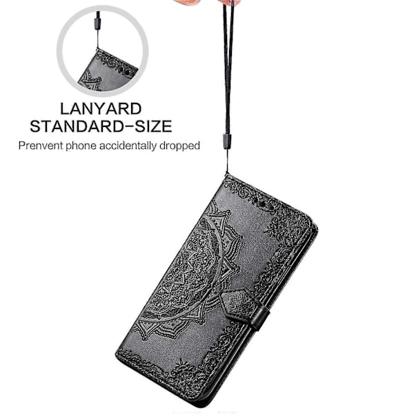 Plånboksfodral Mandala Blomma Läder Telefonskal Ställ Sikt - Svart för Motorola Moto G75 5G Black