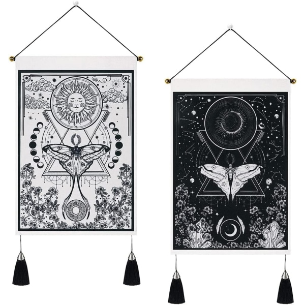 2 Stycken Tarot Tapestry Väggbonad, Månen Solen Tapestry, ZQKLA
