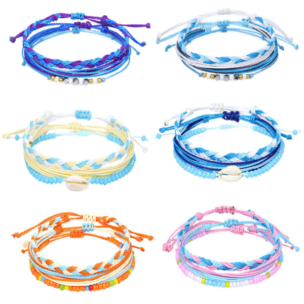 6-pack Vattentäta Justerbara Boho Armband Set Flätad Snöre, ZQKLA