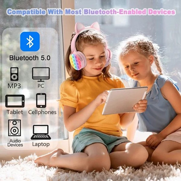 Kissan korvakuulokkeet Pop Fidget -leluilla, 5.0 Bluetooth -lasten langattomat kuulokkeet, melunvaimennuskuulokkeet lapsille - Pinkki