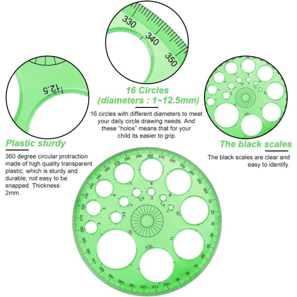 Plastik Matematik Vinkelmålere 360 Grader Cirkel Trigonometri Pr,ZQKLA