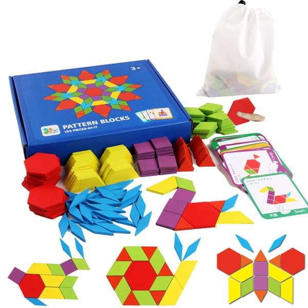 Träformade Blockset 155 st Geometriska Färgformar, ZQKLA