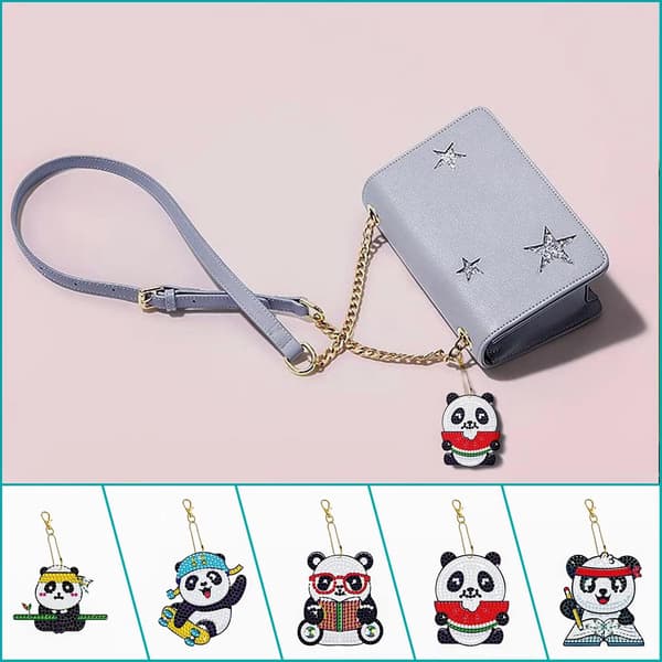 5D DIY 5 osaa Timanttimaalaus Avaimenperä Söpö Vauva Panda, Timantti