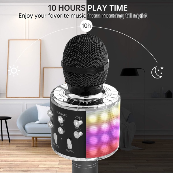 Karaokemikrofon (svart) för barn, trådlös Bluetooth Karao, ZQKLA