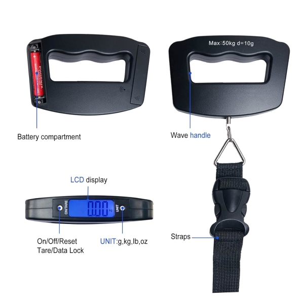 Elektronisk bagagevægt Maks. 50 kg bærbar digital vægt, ZQKLA