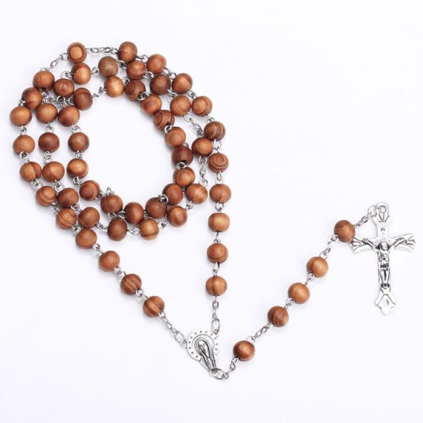 Olive Wood Bead Rosenkrans Halsband Cross Pendant Halsband Catholic R