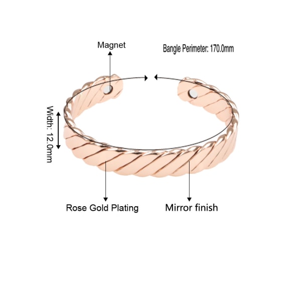 Roseguld kobberarmbånd stor S magnetisk sundhedsarmbånd, ZQKLA