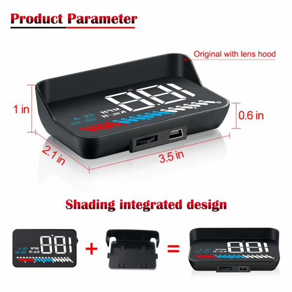 Bil HUD Head Up Display OBD2 & HUD GPS Display, 3.5 Tum Hea,ZQKLA