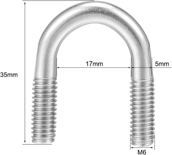 U-bolt feste M6 rustfritt stål 304 for 16mm diameter rør, ZQKLA