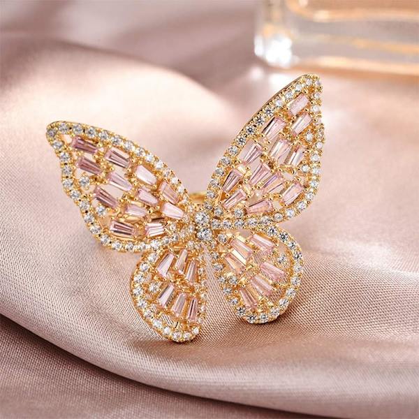 Cubic Zirconia Sommerfuglring Glitrende Krystall Sløyfeknute Knu,ZQKLA