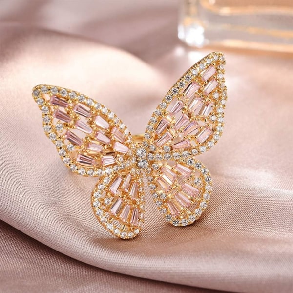 Cubic Zirkonia Butterfly Ring Sparkling Crystal Bow-Knot Knu, ZQKLA