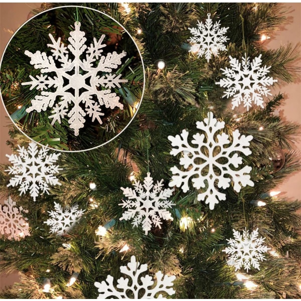 36 kpl Christmas White Snowflake Ornaments Plastic Glitter Sn,ZQKLA