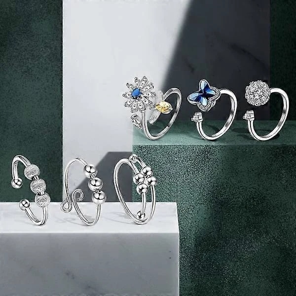 6 stk. Fidget Angst Ringe Justerbare Ringe Sæt Justerbare Ringe Fidget Ringe Dame Perlering