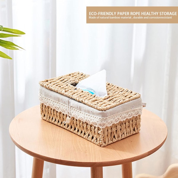 Håndlavet Rattan Tissue Box, Rektangulær Tissue Box Dispenser, ZQKLA