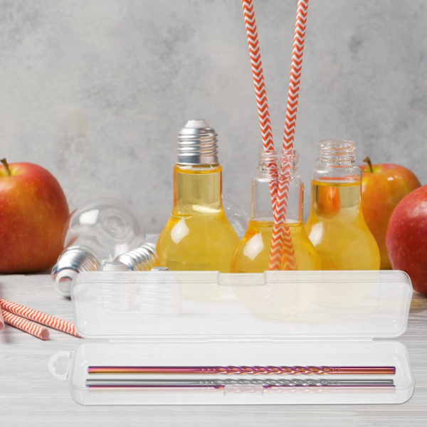 4-pack Glasstråar Reseförpackning Transparent Pappersstråförvaring