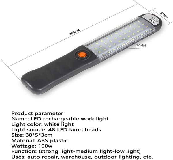 LED arbeidslys, oppladbart arbeidslys med 3 magnetiske moduser, ZQKLA