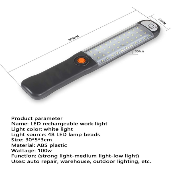 LED Arbejdslys Genopladelige Arbejdslys med 3 Magnetiske Tilstande, ZQKLA