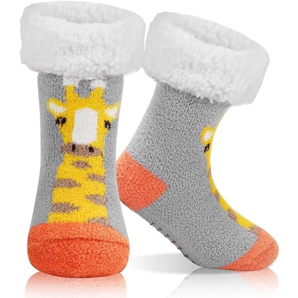 Barnstrumpor med tofflor, fluffiga tofflor, söta djur för pojkar och flickor, ZQKLA