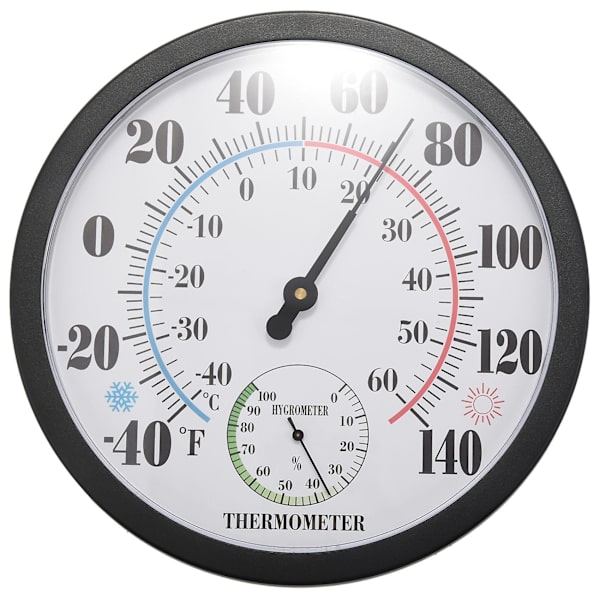 10 tums inomhus- och utomhusvädertermometer/hygrometer för uteplats, väggdekorativ, inget batteri behövs