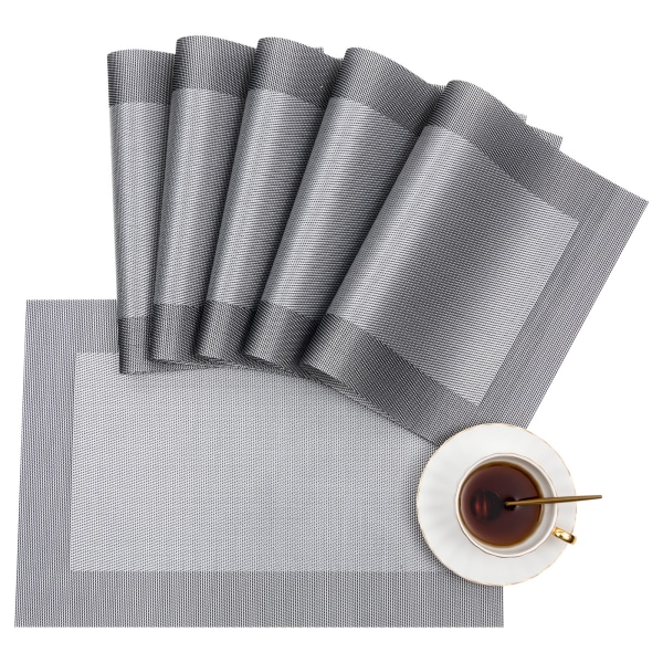 6 delar underlägg värmebeständiga tvättbara underlägg pvc halkfri vattentät 30x45 cm grå