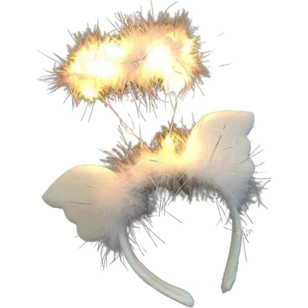 Fjærlett LED Hvit Fluffy Hodeplagg, Engelvinger Hodebånd, ZQKLA