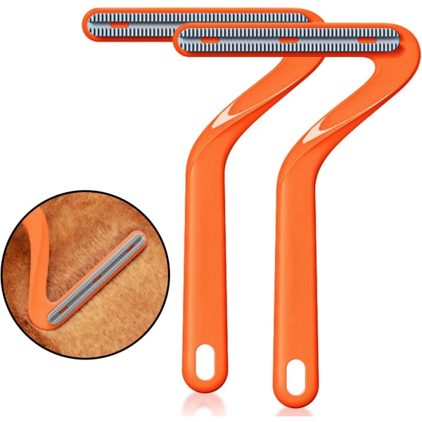 (Orange) 2-pak manuel anti-hårbørste, dobbeltsidet skraber, ZQKLA
