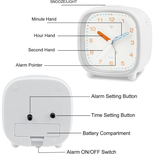 Batteridrevet morgenvekkerklokke, stille visere for barn, ZQKLA
