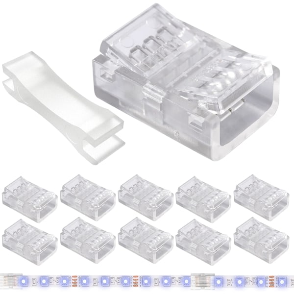 4-Pins LED Lysbåndsforbindelser 10 Pak 10mm Loddefri Gab, ZQKLA