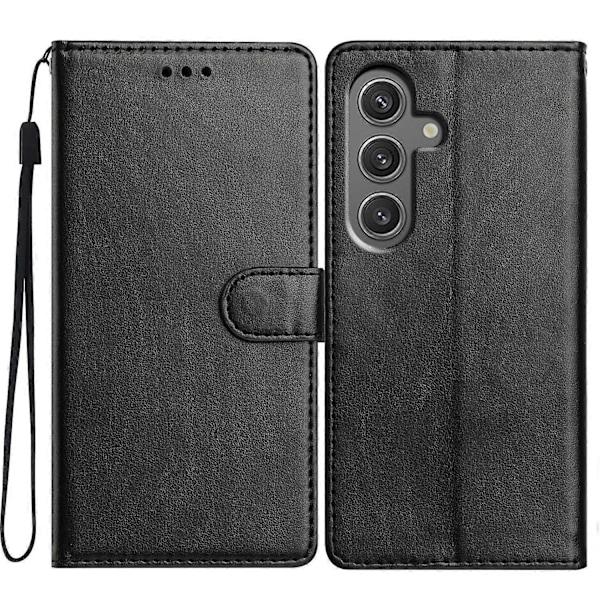 Læder telefoncover med pung og stativ til Samsung Galaxy A05s 4G med praktisk rem Black