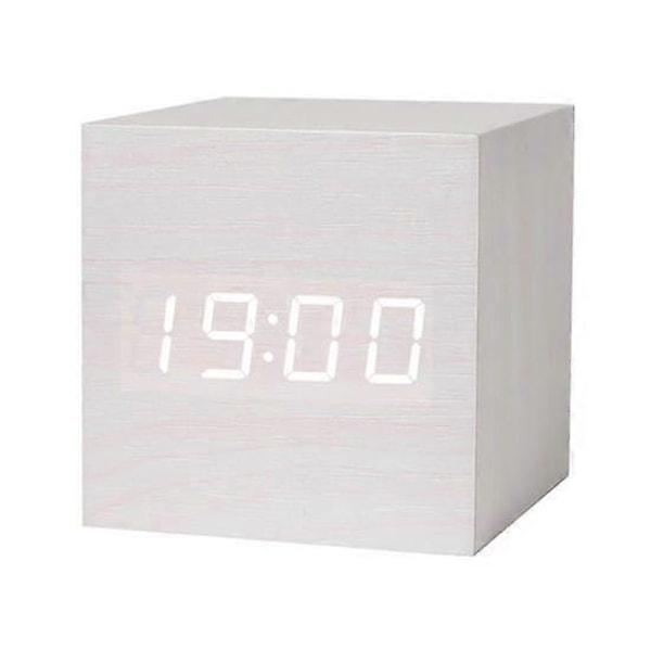 Digital Väckarklocka 12/24H Format Justerbar Ljusstyrka Röststyrning Energisparläge Temperatur Datumvisning Batteri white