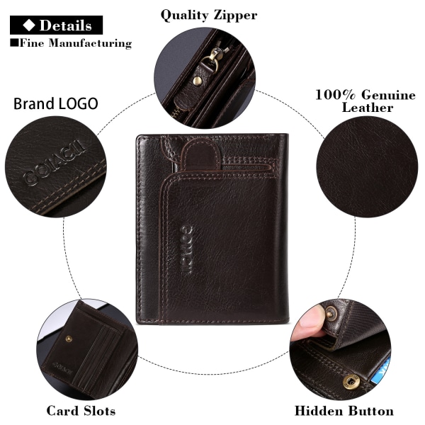 Lommebok for menn med kort topplag i skinn RFID-glidelåsmyntpung ,ZQKLA