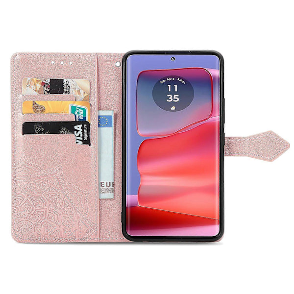 Til Motorola Moto G75 5G Wallet Case Mandala Blomst Læder Telefon Cover Stativ View - Rosaguld Rose Gold