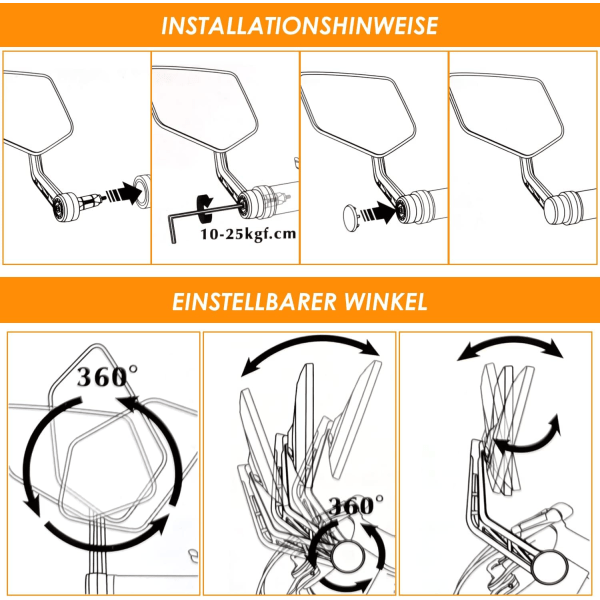 Cykelspejl, HD brudsikkert ægte glas, ekstra stor mi, ZQKLA