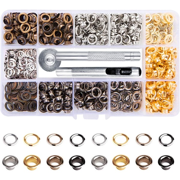 Metall Öglett Kit 3/16 tum 400 st Öglett Öglor Set med 3 st Installationsverktyg Kit och Låda för Skor Kläder Hantverk Väska DIY Projekt 4 Färger