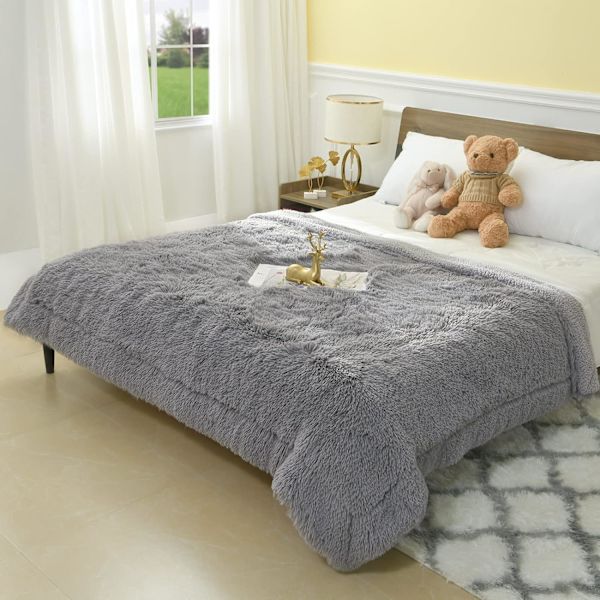 Super Mjuk Shaggy Longfur Konstgjord Pälsfilt, Fuzzy Throw Blan,ZQKLA