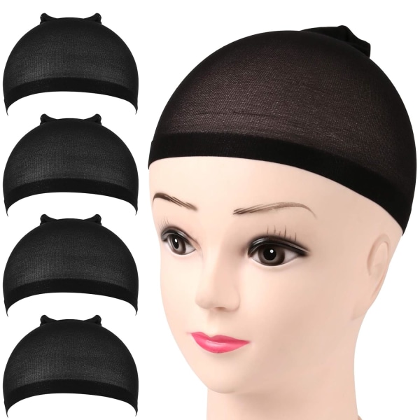 Nylon parykk capser, 4 deler strømpe parykk caps for kvinner (svart）, ZQKLA